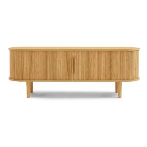 Kate Column Natural Oak TV Stand Curved Shape Durable Scratch Resistant Storage