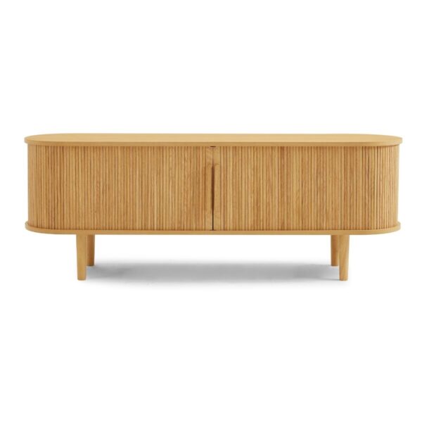 Kate Column Natural Oak TV Stand Curved Shape Durable Scratch Resistant Storage