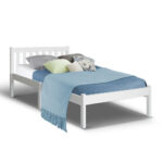 Single Size Wooden Bed Frame Sturdy Pine Construction Eco Friendly White Finish