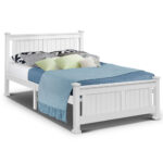 Double Size Wooden Bed Frame Sturdy Pine Construction Eco Friendly White Finish