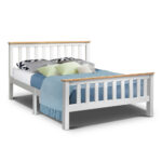 Double Size Wooden Bed Frame Two Tone Sturdy Construction Smooth Finish White