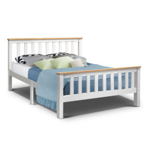 Double Size Wooden Bed Frame Two Tone Sturdy Construction Smooth Finish White