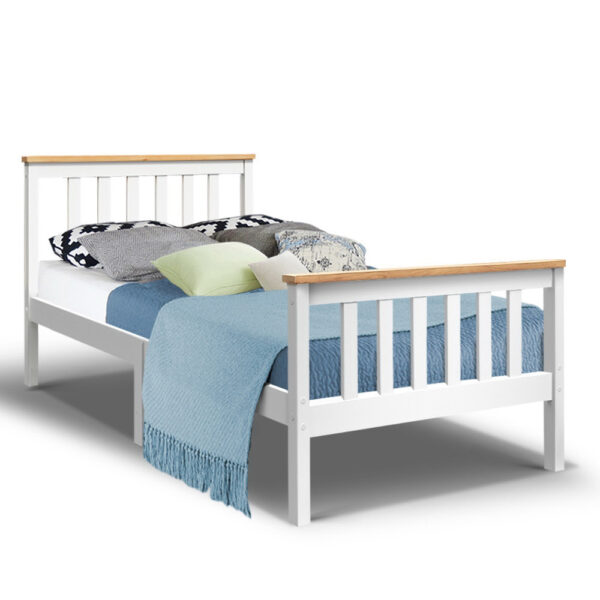 Single Size Wooden Bed Frame Two Tone Sturdy Construction Smooth Finish White