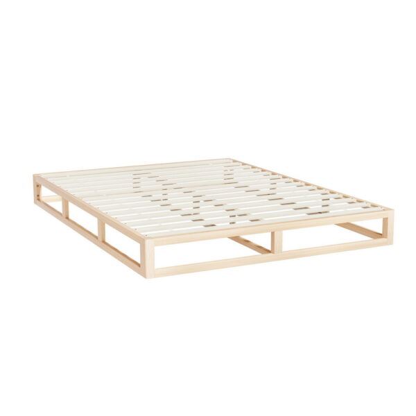 Queen Size Bed Frame Wooden Mattress Platform with Under bed Storage Pine Finish