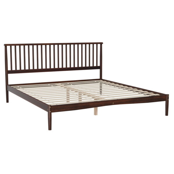 King Size Wooden Bed Frame Scandinavian Design Slatted Headboard Walnut Finish