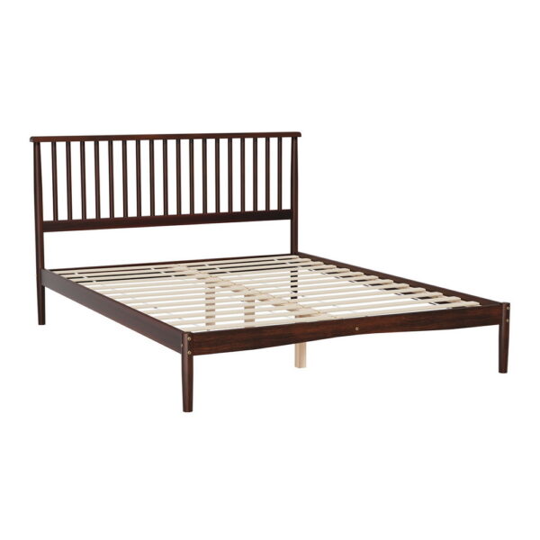 Queen Size Bed Frame Wooden Slatted Scandinavian Design Walnut Finish Elegant