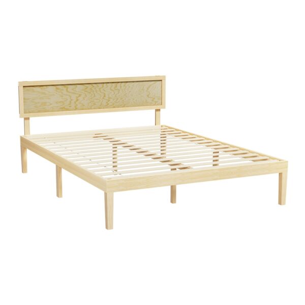 Double Size Wooden Bed Frame Rustic Boho  Solid Pine Mattress Platform Easy Assembly