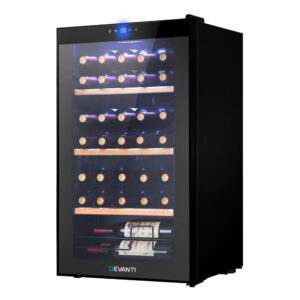 Wine Cooler Fridge 34 Bottle Capacity Adjustable Temperature UV Resistant LED Light