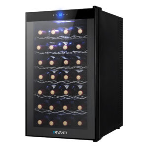 Wine Cooler Fridge Thermoelectric Adjustable Temperature UV resistant LED Light Silent Operation Eco friendly 28 Bottle Storage