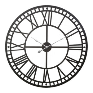 Large Wall Clock Vintage Metal Luxury Home Decor 3D Roman Numerals Rust Proof Black