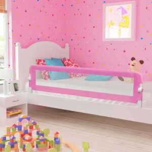 Toddler Safety Bed Rail Guard Pink Polyester Mesh Foldable Child Protection