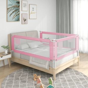 Adjustable Toddler Bed Guard Rail Safety Barrier Protection Pink Fabric Sleep