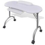 Portable Folding Manicure Nail Table Mobile Station with Cushion Drawer White