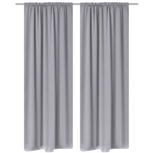 Elegant Grey Blackout Curtains Slot-Headed Light Blocking Drapes with Tiebacks