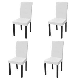 Elegant White Stretchable Chair Covers Set Soft Wrinkle-Resistant Washable