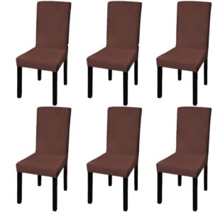 Stretchable Brown Chair Covers Set of Six - Washable Spandex Seat Protectors