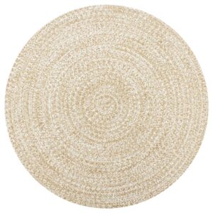 Handwoven Braided Jute Cotton Area Rug Natural White Home Decor Soft Durable