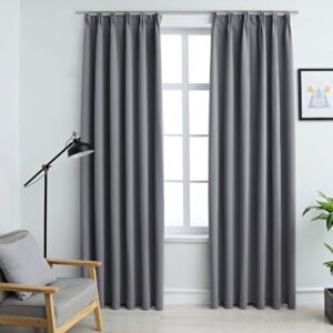 Elegant Grey Blackout Curtains Privacy Light Blocking Drapes with Hooks Set