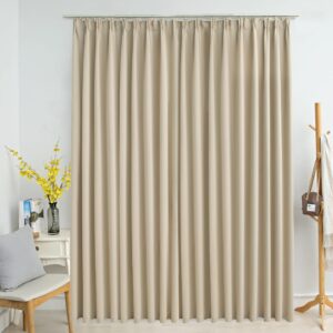 Elegant Beige Blackout Curtain Privacy Light Blocking Polyester with Hooks