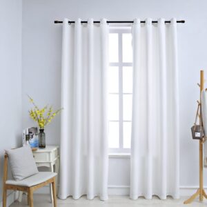 Elegant Off White Blackout Curtains Suede Touch Metal Rings Privacy Set of Two