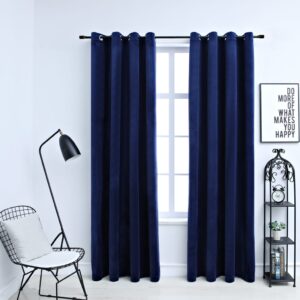 Luxurious Velvet Blackout Curtains Dark Blue Privacy Drapes with Rings Set of Two