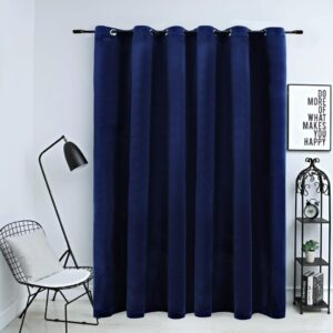 Elegant Velvet Blackout Curtain Dark Blue Privacy Light Blocking with Metal Rings