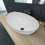 Luxury Ceramic Oval Wash Basin White High Gloss Above Counter Elegant Design Sink