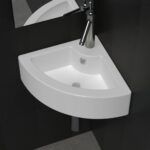 Ceramic Corner Wash Basin White High Gloss Above Counter Wall Mount Overflow