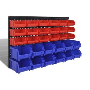 Wall Mount Storage Bin Organizer Set Workshop Garage Plastic Containers Red Blue