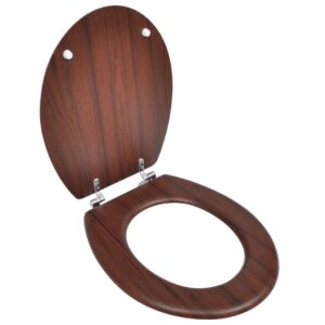 Durable MDF Toilet Seat Universal Fit Easy Clean Adjustable Hinges Brown Lid