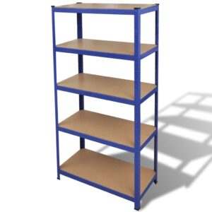 Adjustable Heavy Duty Storage Rack Shelving Unit Blue Metal Wood Organizer