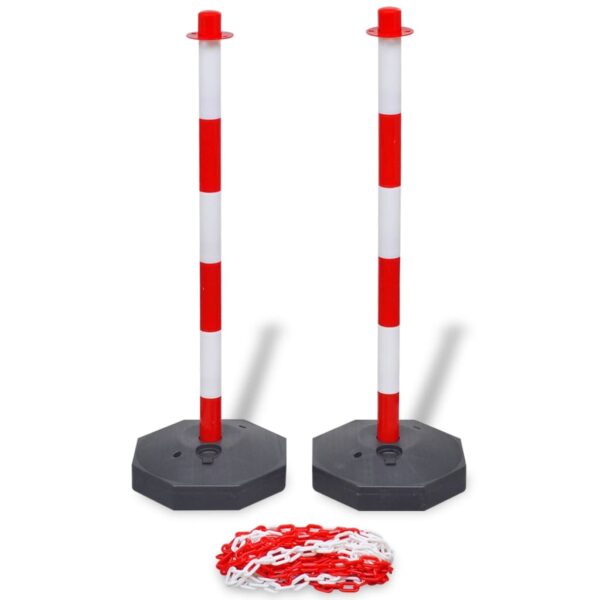 Traffic Control Barrier Set Red White Plastic Chain Posts Water Sand Fillable