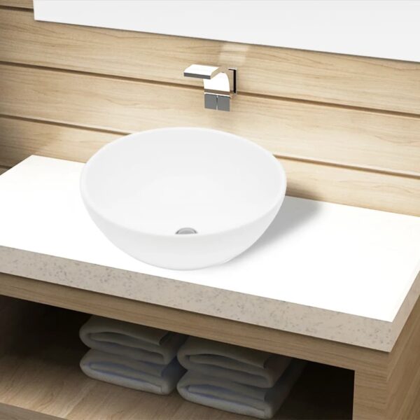 Elegant White Ceramic Round Wash Basin High Gloss Above Counter Vessel Sink