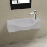 Elegant White Ceramic Wash Basin Vessel Wall Hung Glossy Finish Easy Clean