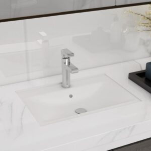 Elegant White Ceramic Rectangular Vessel Sink with Overflow for Bathroom