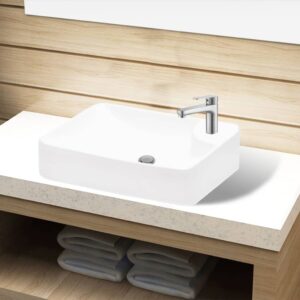 Ceramic White Bathroom Sink Basin High Gloss Above Counter Vessel Easy Clean