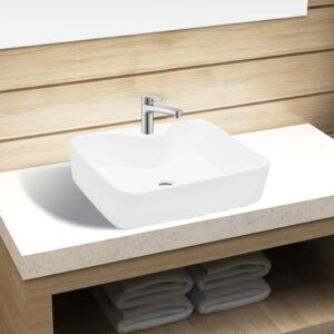 Elegant White Ceramic Vessel Sink Square Above Counter Wash Basin