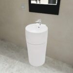 Elegant Freestanding Ceramic Bathroom Sink Basin with Overflow Hole in Gloss White