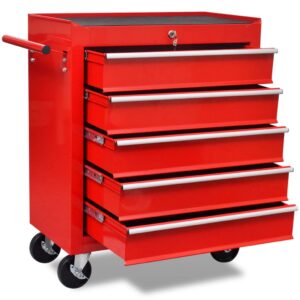 Heavy Duty Red Workshop Tool Storage Trolley Cart with Lockable Drawers