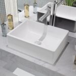 Elegant White Ceramic Wash Basin Vessel Above Counter Glazed Bathroom Sink Easy Clean