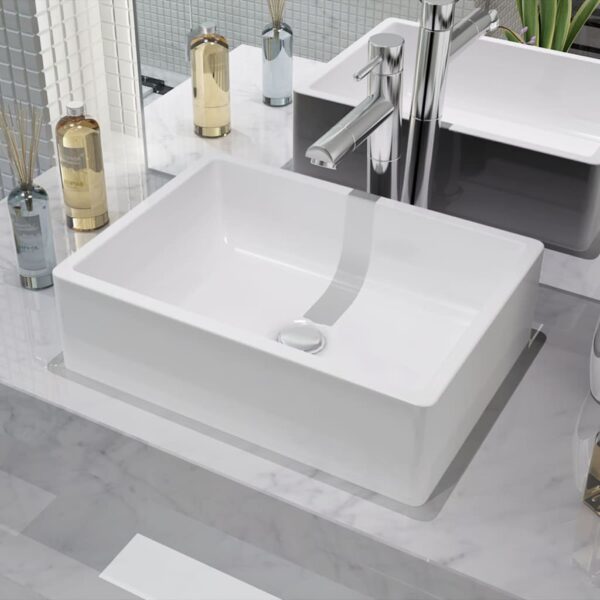 Elegant White Ceramic Wash Basin Vessel Above Counter Glazed Bathroom Sink Easy Clean