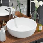 Elegant White Ceramic Wash Basin Vessel Above Counter Round Bathroom Sink Easy Clean