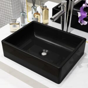 Elegant Ceramic Rectangular Wash Basin Black Above Counter Sink Modern Design