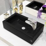 Stylish Black Ceramic Washbasin Rectangular Above Counter Sink with Faucet Hole