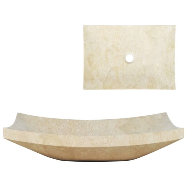 Chic Cream Marble Rectangular Bathroom Sink Handmade Natural Stone Basin