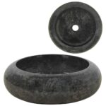 Chic Black Marble Round Bathroom Sink Handmade Natural Stone Basin Easy Clean