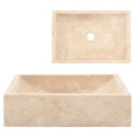 High Gloss Cream Marble Sink Handmade Natural River Stone Rustic Bathroom Basin