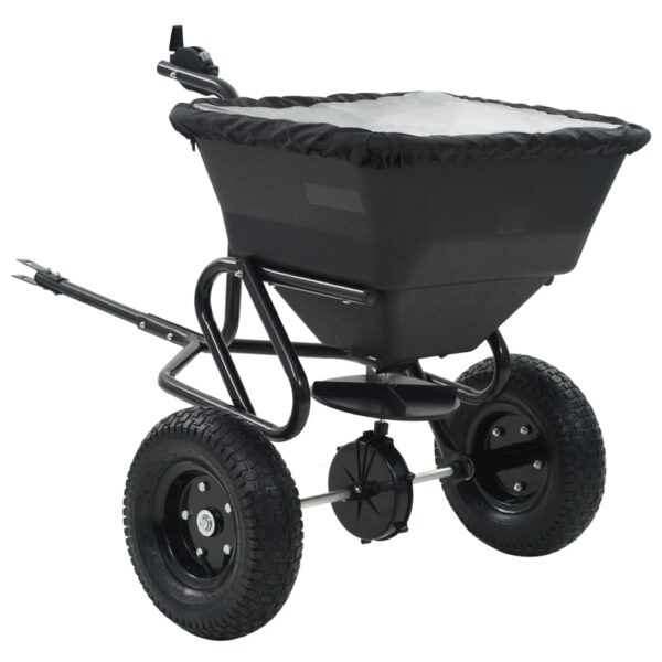 Heavy Duty Tow-Behind Garden Salt Spreader PVC Steel Lawn Fertilizer Seeder Black