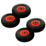 Heavy Duty Solid PU Sack Truck Trolley Wheels Set Puncture Proof Grip Black Red