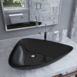 Modern Elegant Black Ceramic Triangle Wash Basin Above Counter Vessel Sink